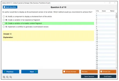 Adobe AD0-E121 Adobe Experience Manager Sites Business Practitioner Expert Practice test exam simulator test engine exam Prep practice test questions answers Image 6