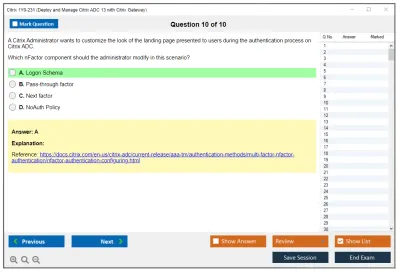 Citrix 1Y0-231 Deploy and Manage Citrix ADC 13 with Citrix Gateway Practice test exam simulator test engine exam Prep practice test questions answers Image 10