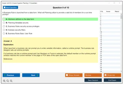 Oracle 1z0-533 Oracle Hyperion Planning 11 Essentials Practice test exam simulator test engine exam Prep practice test questions answers Image 9