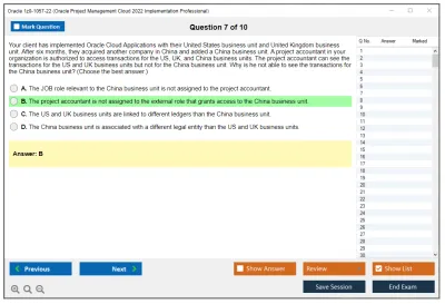 Oracle 1z0-1057-22 Oracle Project Management Cloud 2022 Implementation Professional Practice test exam simulator test engine exam Prep practice test questions answers Image 7