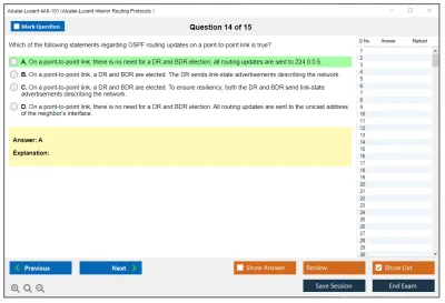 Alcatel-Lucent 4A0-101 Alcatel-Lucent Interior Routing Protocols and High Availability Practice test exam simulator test engine exam Prep practice test questions answers Image 14