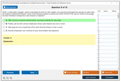 ACFE CFE-Fraud-Prevention-and-Deterrence Certified Fraud Examiner - Fraud Prevention and Deterrence Exam Practice test exam simulator test engine exam Prep practice test questions answers Image 8
