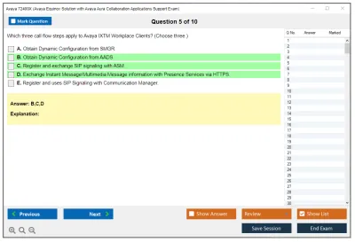 Avaya 72400X Avaya Equinox Solution with Avaya Aura Collaboration Applications Support Exam Practice test exam simulator test engine exam Prep practice test questions answers Image 5