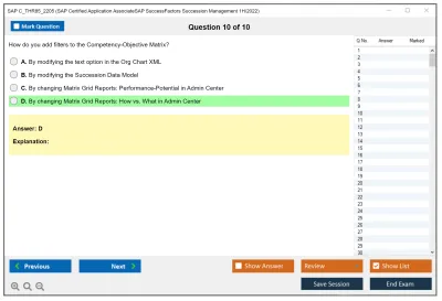 SAP C_THR85_2205 SAP Certified Application AssociateSAP SuccessFactors Succession Management 1H/2022 Practice test exam simulator test engine exam Prep practice test questions answers Image 10