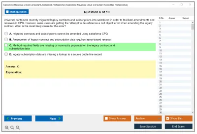 Salesforce Revenue-Cloud-Consultant-Accredited-Professional Salesforce Revenue Cloud Consultant Accredited Professional Practice test exam simulator test engine exam Prep practice test questions answers Image 6