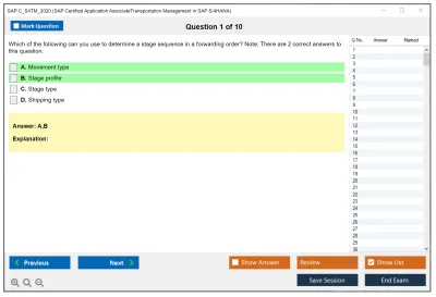 SAP C_S4TM_2020 SAP Certified Associate - Transportation Management in SAP S/4HANA Practice test exam simulator test engine exam Prep practice test questions answers Image 1