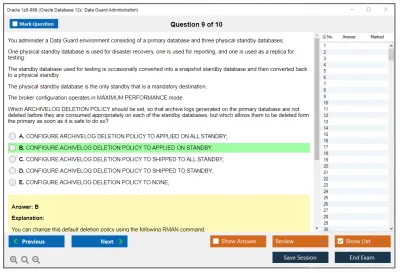 Oracle 1z0-066 Oracle Database 12c: Data Guard Administration Practice test exam simulator test engine exam Prep practice test questions answers Image 9
