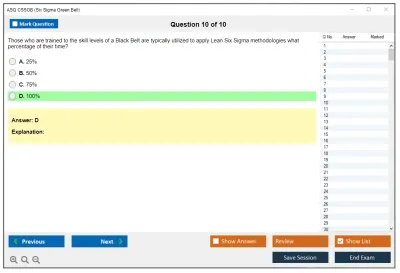 ASQ CSSGB Six Sigma Green Belt Practice test exam simulator test engine exam Prep practice test questions answers Image 10