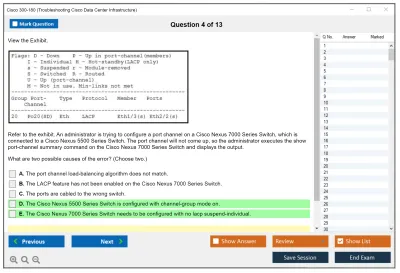 Cisco 300-180 Troubleshooting Cisco Data Center Infrastructure Practice test exam simulator test engine exam Prep practice test questions answers Image 4