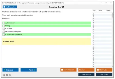 SAP C_TFIN22_67 SAP Certified Associate - Management Accounting with SAP ERP 6.0 EhP7 Practice test exam simulator test engine exam Prep practice test questions answers Image 2