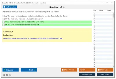 Oracle 1z0-1053-20 Oracle Benefits Cloud 2020 Implementation Essentials Practice test exam simulator test engine exam Prep practice test questions answers Image 1