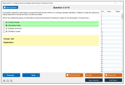 Adobe AD0-E121 Adobe Experience Manager Sites Business Practitioner Expert Practice test exam simulator test engine exam Prep practice test questions answers Image 3
