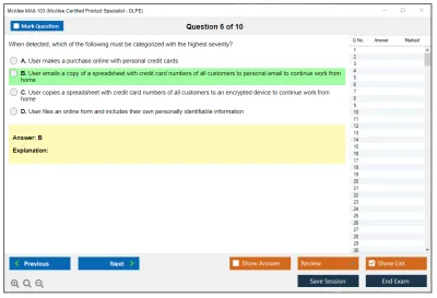 McAfee MA0-103 McAfee Certified Product Specialist - DLPE Practice test exam simulator test engine exam Prep practice test questions answers Image 6