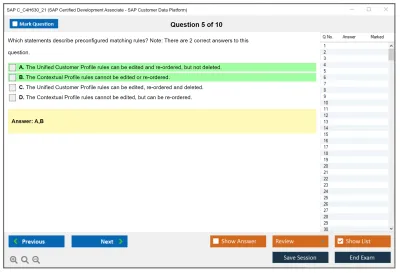 SAP C_C4H630_21 SAP Certified Development Associate - SAP Customer Data Platform Practice test exam simulator test engine exam Prep practice test questions answers Image 5