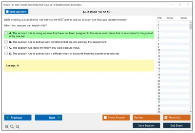 Oracle 1z0-1060 Oracle Accounting Hub Cloud 2019 Implementation Essentials Practice test exam simulator test engine exam Prep practice test questions answers Image 10
