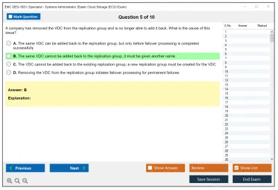 EMC DES-1B31 Specialist - Systems Administrator, Elastic Cloud Storage (ECS) Exam Practice test exam simulator test engine exam Prep practice test questions answers Image 5