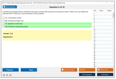 SAP C_TS422_2020 Certified Application Associate - SAP S/4HANA Production Planning and Manufacturing Practice test exam simulator test engine exam Prep practice test questions answers Image 5