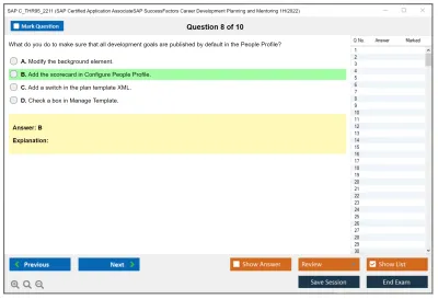 SAP C_THR95_2211 SAP Certified Application AssociateSAP SuccessFactors Career Development Planning and Mentoring 1H/2022 Practice test exam simulator test engine exam Prep practice test questions answers Image 8