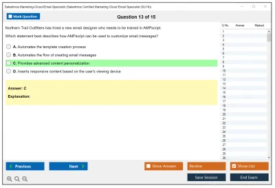 Salesforce Marketing-Cloud-Email-Specialist Salesforce Certified Marketing Cloud Email Specialist Practice test exam simulator test engine exam Prep practice test questions answers Image 13