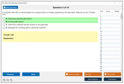 HDI HD0-100 Help Desk Analyst (HDA) Practice test exam simulator test engine exam Prep practice test questions answers Image 5