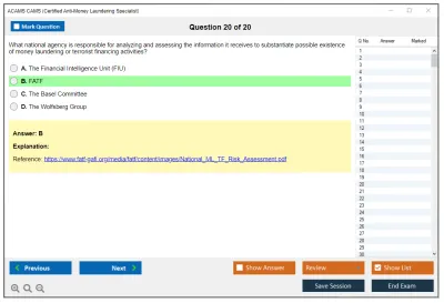 ACAMS CAMS Certified Anti-Money Laundering Specialist (6th Edition) Practice test exam simulator test engine exam Prep practice test questions answers Image 20