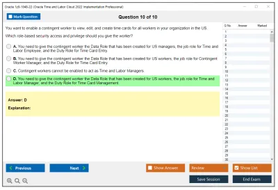 Oracle 1z0-1048-22 Oracle Time and Labor Cloud 2022 Implementation Professional Practice test exam simulator test engine exam Prep practice test questions answers Image 10
