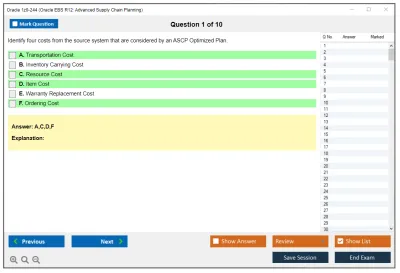 Oracle 1z0-244 Oracle EBS R12: Advanced Supply Chain Planning Practice test exam simulator test engine exam Prep practice test questions answers Image 1