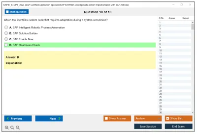 SAP E_S4CPE_2023 SAP Certified Specialist - SAP S/4HANA Cloud, private edition implementation with SAP Activate Practice test exam simulator test engine exam Prep practice test questions answers Image 10