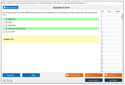 SAP C_TADM55_74 SAP Certified Technology Associate - System Administration (SAP HANA as a database) with SAP NetWeaver 7.4 Practice test exam simulator test engine exam Prep practice test questions answers Image 5