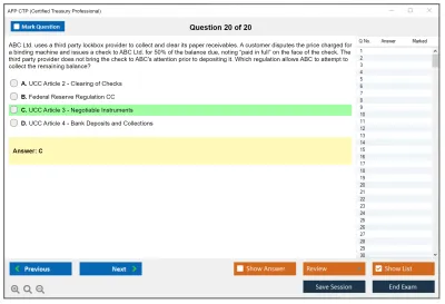 AFP CTP Certified Treasury Professional Practice test exam simulator test engine exam Prep practice test questions answers Image 20
