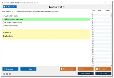 SAS Institute A00-270 SAS BI Content Developmentfor SAS 9 Practice test exam simulator test engine exam Prep practice test questions answers Image 10