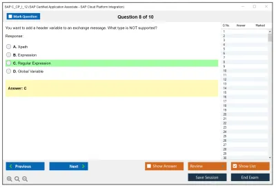SAP C_CP_I_12 SAP Certified Application Associate - SAP Cloud Platform Integration Practice test exam simulator test engine exam Prep practice test questions answers Image 8