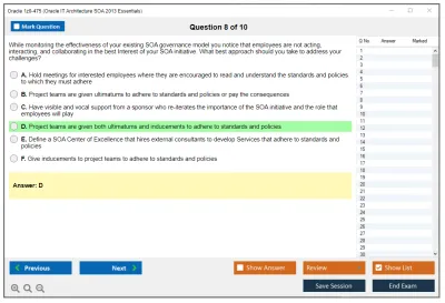 Oracle 1z0-475 Oracle IT Architecture SOA 2013 Essentials Practice test exam simulator test engine exam Prep practice test questions answers Image 8