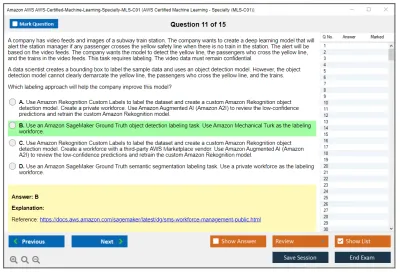 Amazon AWS AWS-Certified-Machine-Learning-Specialty-MLS-C01 AWS Certified Machine Learning - Specialty Practice test exam simulator test engine exam Prep practice test questions answers Image 11