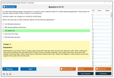 Oracle 1z0-533 Oracle Hyperion Planning 11 Essentials Practice test exam simulator test engine exam Prep practice test questions answers Image 6