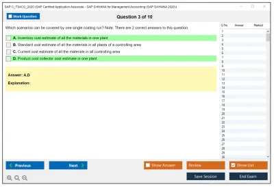 SAP C_TS4CO_2020 SAP Certified Application Associate - SAP S/4HANA for Management Accounting (SAP S/4HANA 2020) Practice test exam simulator test engine exam Prep practice test questions answers Image 3