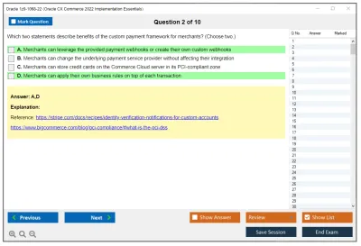 Oracle 1z0-1068-22 Oracle CX Commerce 2022 Implementation Essentials Practice test exam simulator test engine exam Prep practice test questions answers Image 2
