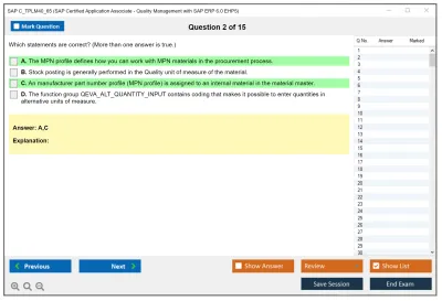 SAP C_TPLM40_65 SAP Certified Associate - Quality Management with SAP ERP 6.0 EHP5 Practice test exam simulator test engine exam Prep practice test questions answers Image 2