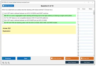 HP HPE6-A72 Aruba Certified Switching Associate Exam Practice test exam simulator test engine exam Prep practice test questions answers Image 6