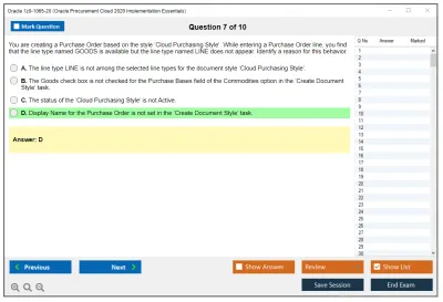 Oracle 1z0-1065-20 Oracle Procurement Cloud 2020 Implementation Essentials Practice test exam simulator test engine exam Prep practice test questions answers Image 7