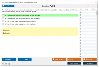 Cisco 300-625 Implementing Cisco Storage Area Networking (DCSAN) Practice test exam simulator test engine exam Prep practice test questions answers Image 7