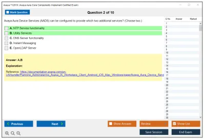 Avaya 71201X Avaya AuraCore Components Implement Certified Exam Practice test exam simulator test engine exam Prep practice test questions answers Image 2