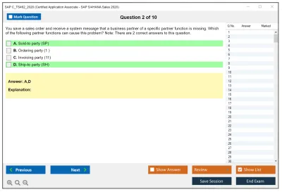 SAP C_TS462_2020 Certified Application Associate - SAP S/4HANA Sales 2020 Practice test exam simulator test engine exam Prep practice test questions answers Image 2