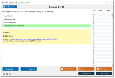 IBM C2090-320 DB2 11 Fundamentals for z/OS Practice test exam simulator test engine exam Prep practice test questions answers Image 8