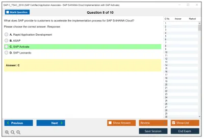 SAP C_TS4C_2018 SAP Certified Application Associate - SAP S/4HANA Cloud Implementation with SAP Activate Practice test exam simulator test engine exam Prep practice test questions answers Image 8