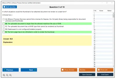 Alfresco APSCA Alfresco Process Services Certified Administrator Practice test exam simulator test engine exam Prep practice test questions answers Image 5