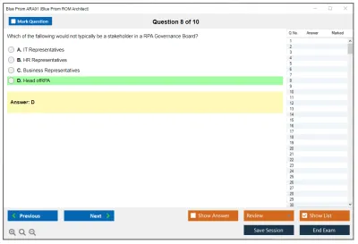 Blue Prism ARA01 Blue Prism Accredited ROM Architect Exam Practice test exam simulator test engine exam Prep practice test questions answers Image 8