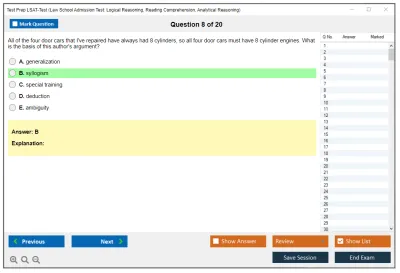 Test Prep LSAT-Test Law School Admission Test: Logical Reasoning, Reading Comprehension, Analytical Reasoning Practice test exam simulator test engine exam Prep practice test questions answers Image 8