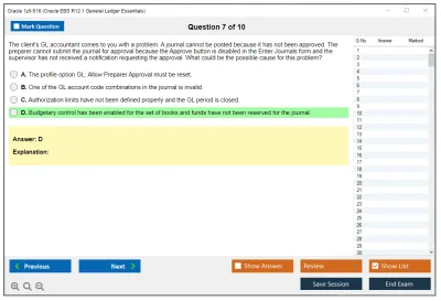 Oracle 1z0-516 Oracle EBS R12.1 General Ledger Essentials Practice test exam simulator test engine exam Prep practice test questions answers Image 7