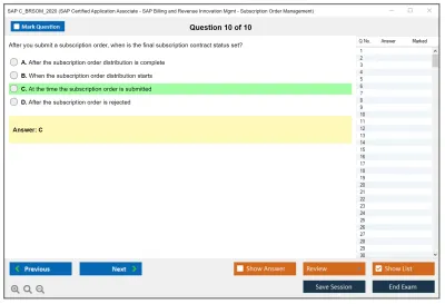 SAP C_BRSOM_2020 SAP Certified Associate - SAP Billing and Revenue Innovation Management - Subscription Order Management Practice test exam simulator test engine exam Prep practice test questions answers Image 10